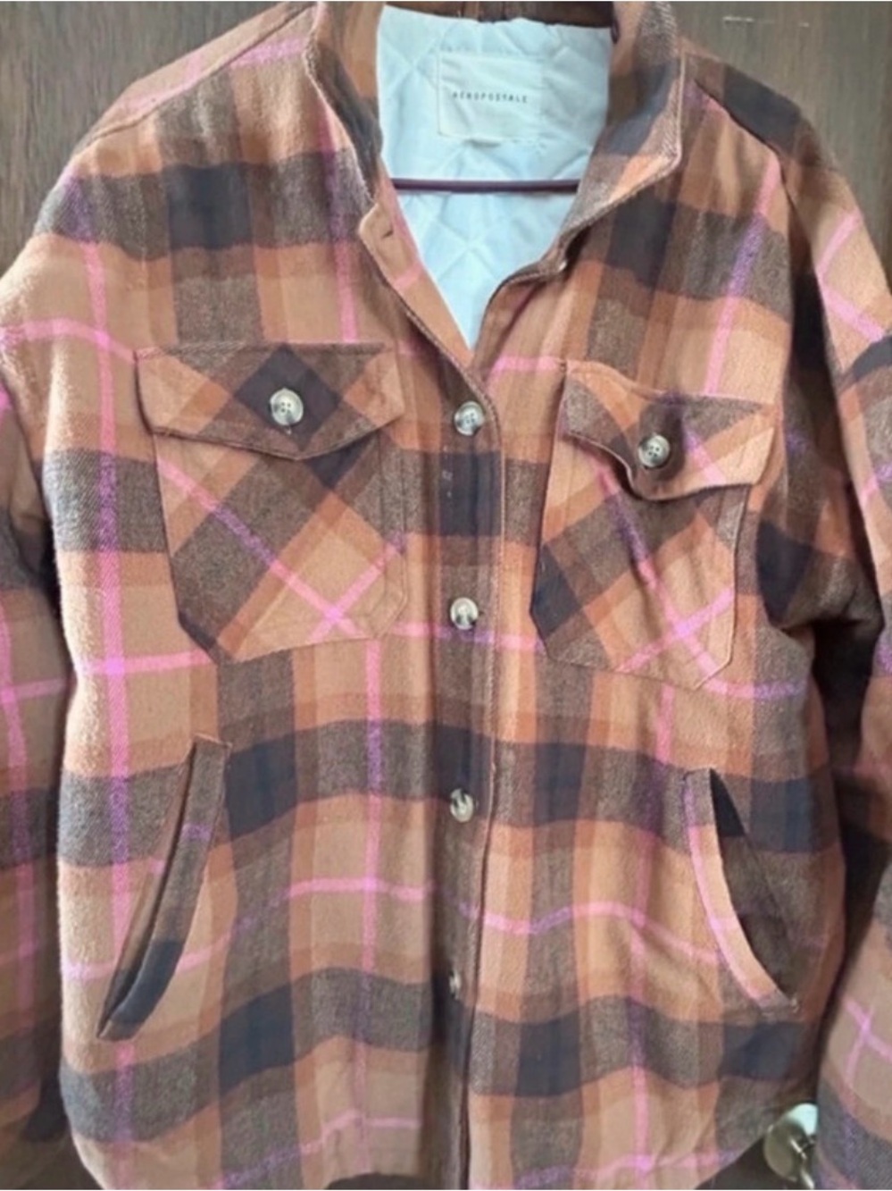 Aeropostale Brown Plaid Jacket with Pink Accents